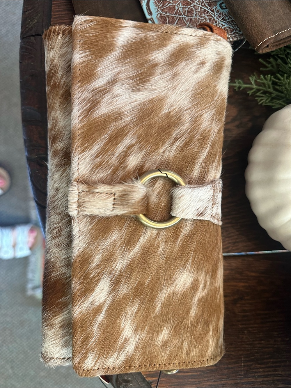 Handheld Hair-On Hide Wallet Clutch in Brown